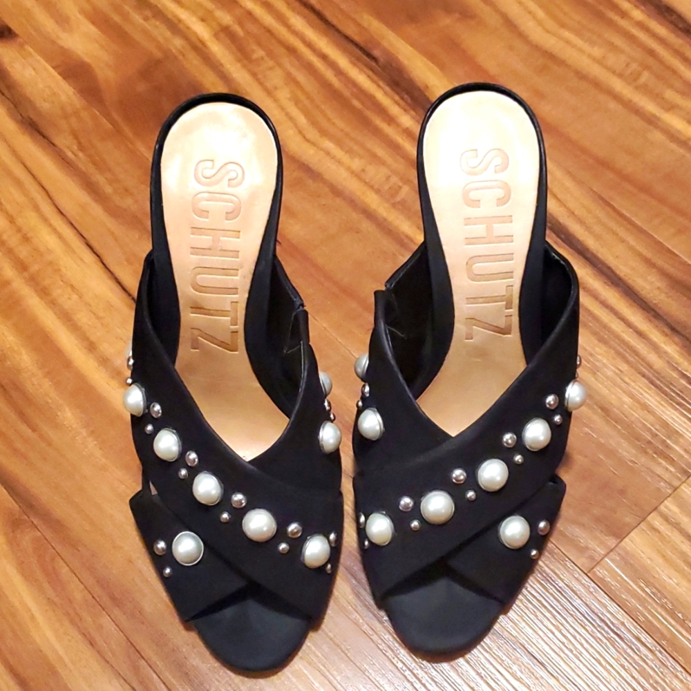 Schutz - Fera Black with Pearls Heels